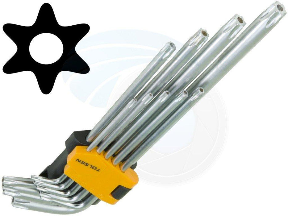 Tolsen 9pcs Extra Long Arm Torx Hex Key Set Star with Shaft Pin Slot Wrenches