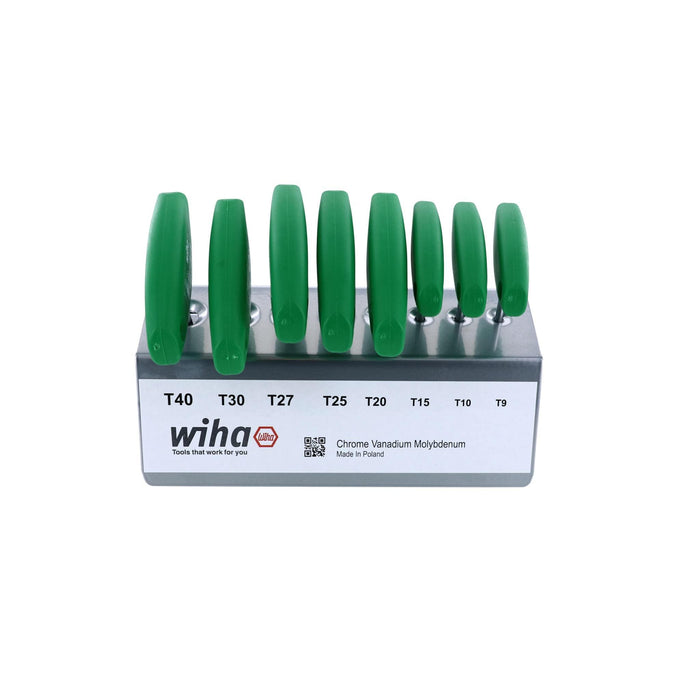 WIHA 36494 Torx Ergonomic Comfort Grip T-Handle T9, T10, T15, T20, T25, T27, T30, T40 x 100mm in Metal Stand, 8-Piece
