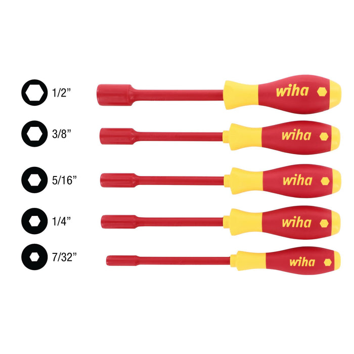 Wiha 32292 Insulated Nut Driver Set, Inch, 1000 Volt, 5 Piece