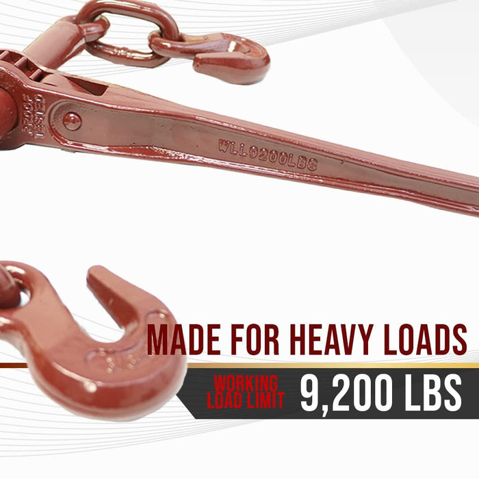 Boxer 2 Pack 3/8ββ 1/2β Heavy Duty Ratchet Chain Load Binder with Forged Grab Hooks - Working Load Limit 9200lbs Chain Binder Tie Down