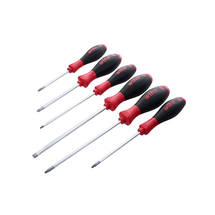 Wiha SoftFinish Grip ScrewDriver Set, Slotted 4.5-6.5mm, Phillips Number 1-2 and Square Number 1-2, 6-Piece Set
