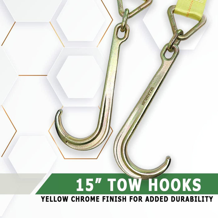Boxer Tow Straps V Bridle 3β x 24β with J Hooks, Recovery V Strap, Rollback, Car Hauler, Towing β B/S 16,200lbs