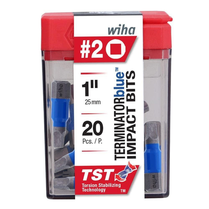 Wiha TerminatorBlue Impact Bit Box - #2 Square - 1 Inch - 20 Pack