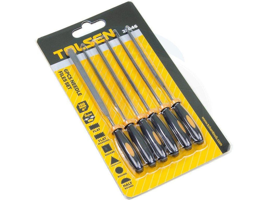 Tolsen 6-Pc 4″ Needle File Set 4″ Flat, Flat Warding, Square, Triangular, Round, Half-Round, High-Quality Alloy Steel Construction