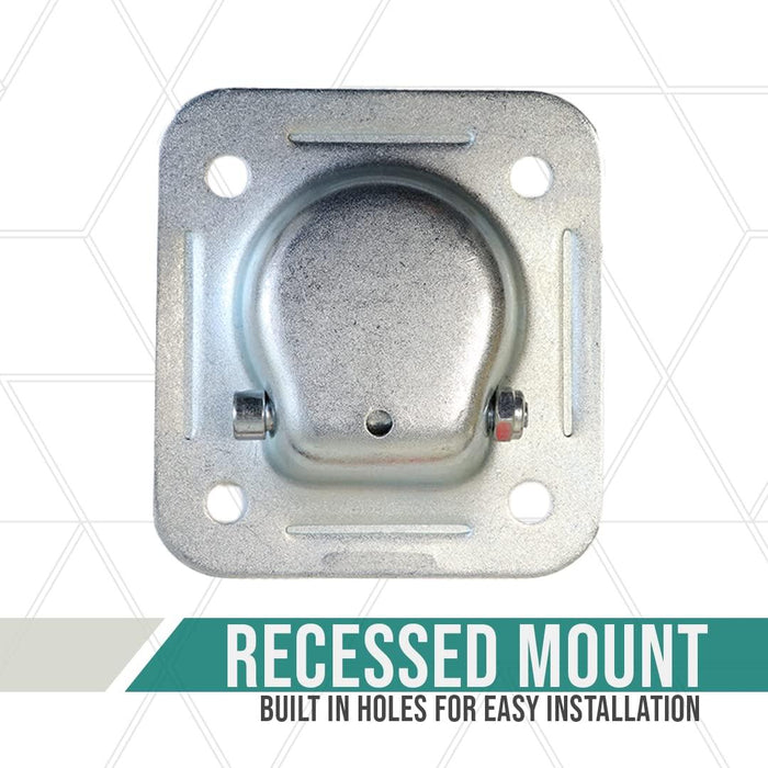 Boxer 4 Pack Heavy Duty Recessed D Ring Trailer Tie Down Zinc Plated Bolt-On Anchor - Square 4 Inch