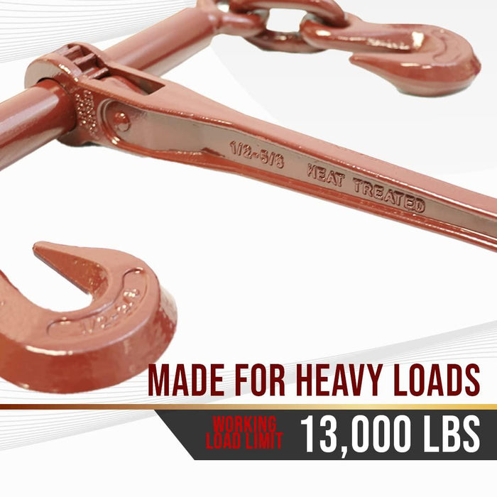 Boxer 2 Pack Heavy Duty Ratchet Chain Load Binder with Forged Grab Hooks, 1/2β β 5/8β β Chain Binder Tie Down β 13,000lbs WLL