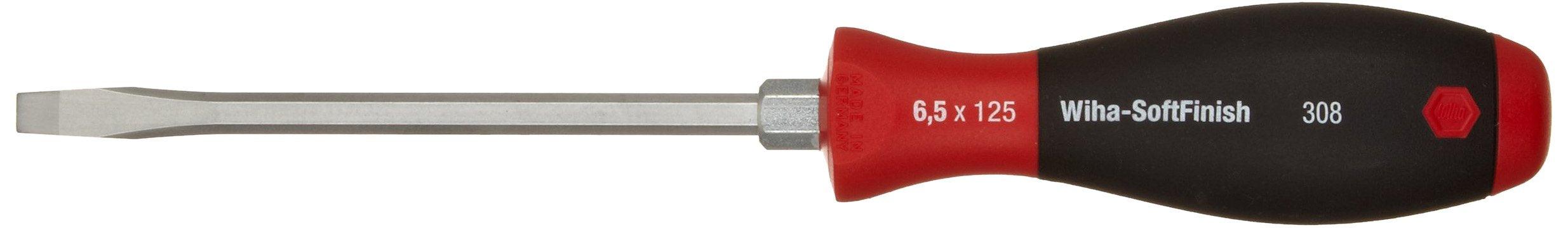 Wiha 30817 Slotted Screwdriver, Heavy Duty with SoftFinish Cushion Grip Handle, 6.5 x 125mm
