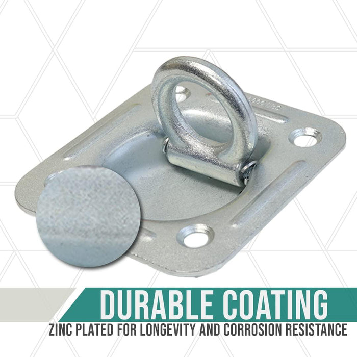 Boxer 12 Pack Heavy Duty Recessed D Ring Trailer Floor Mount, Zinc Plated, Bolt-On Anchor - Square 4 Inch