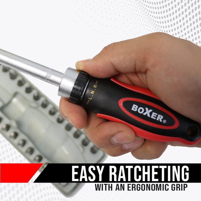BOXER C36 Premium 36 Piece Sockets, Bits, and Ratchet Screwdriver Tool Kit, SAE Standards, Torx, Includs Secure Cling Tight Hard Case, Portable, Convenient