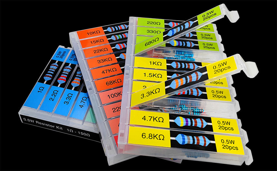 600pcs 1/2W 30 Types Metal Film Resistor Assortment Kit for Led Lights  1 Ohm-1M Ohm with 1%