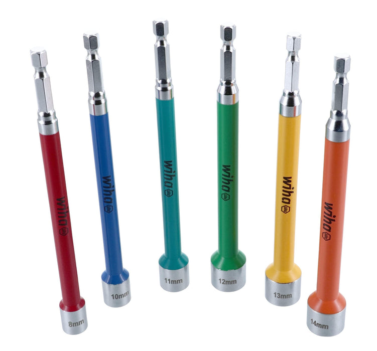 Wiha 70487 Color Coded Magnetic Nut Driver Set Metric - 6 Piece (8mm, 10mm, 11mm, 12mm, 13mm, 14mm)