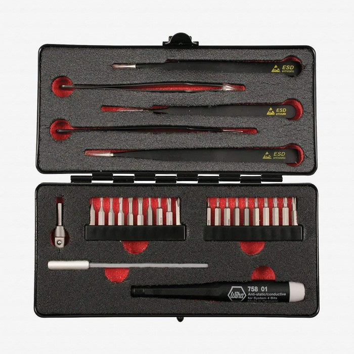 Wiha SYS 4 ESD Micro Bit & Tweezer 28 Pc. Set