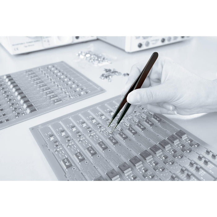 Wiha Stainless Steel Fine Point Professional ESD Precision Tech Tweezer with Static Dissipative Grip and Hypo Allergenic, 130mm Overall Length