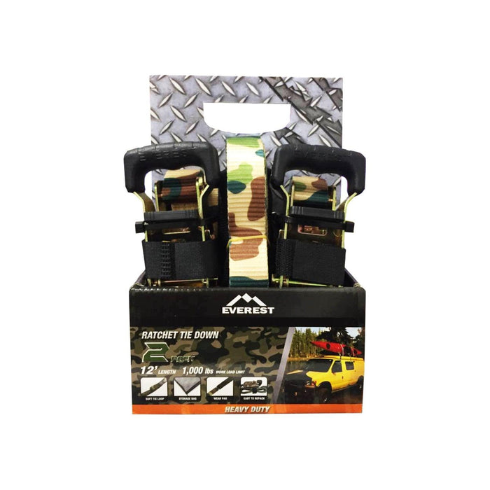 EVEREST S21125- Ratchet Tie Down Straps - 2 Pk - 15 Ft- 1000 Lbs Load Cap- Cambuckle Alternative