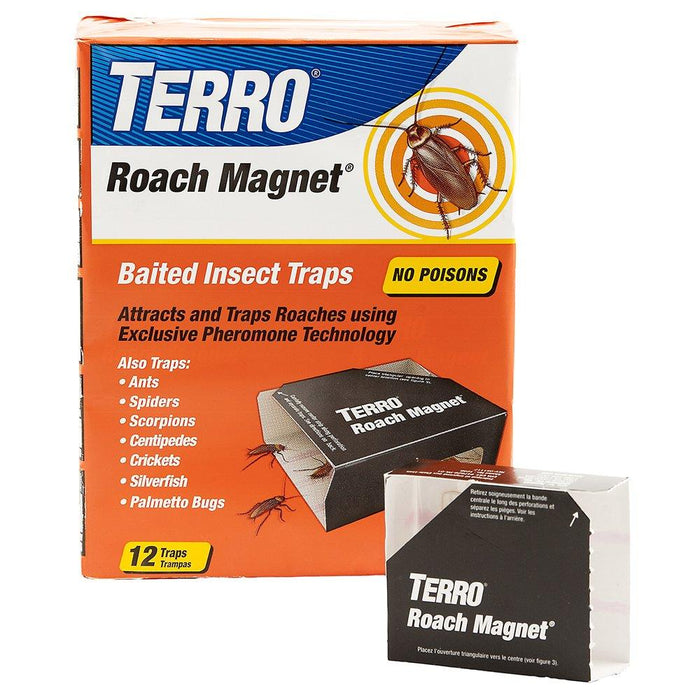 TERRO T256 Poison Free Roach Magnet Trap and killer with Exclusive Pheromone Technology - Kills Ants, Spiders, Scropions, Silverfish, Crickets, and More - 12 Traps