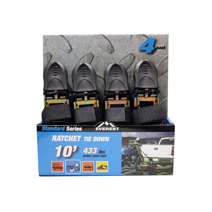 Everest S41101- Tie Down Straps - 4 Pk - 10 Ft- 433 Lbs W.L.L- 1299 Lb Break Strength