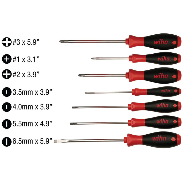 Wiha 30278 7 Piece SoftFinish Slotted and Phillips Screwdriver Set