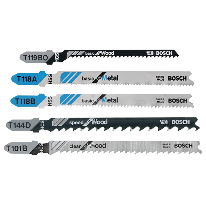BOSCH T500 5-Piece T-Shank Jig Saw Blade Set for Wood and Metal