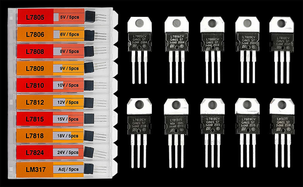50 Pcs 10 Types of Linear Adjustable Voltage Regulator Assortment Kit