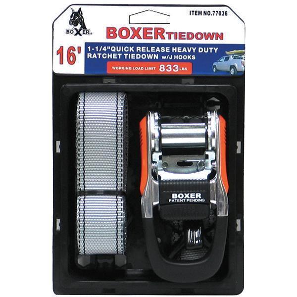 Boxer Quick Release Heavy Duty Ratchet with J Hooks 2,500lbs (1.25" x 16')