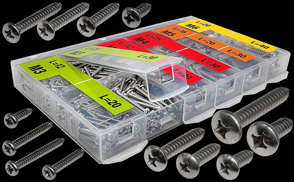 574pcs Self Tapping Screws Assortment Kit Metric 304 Round Head Stainless Steel