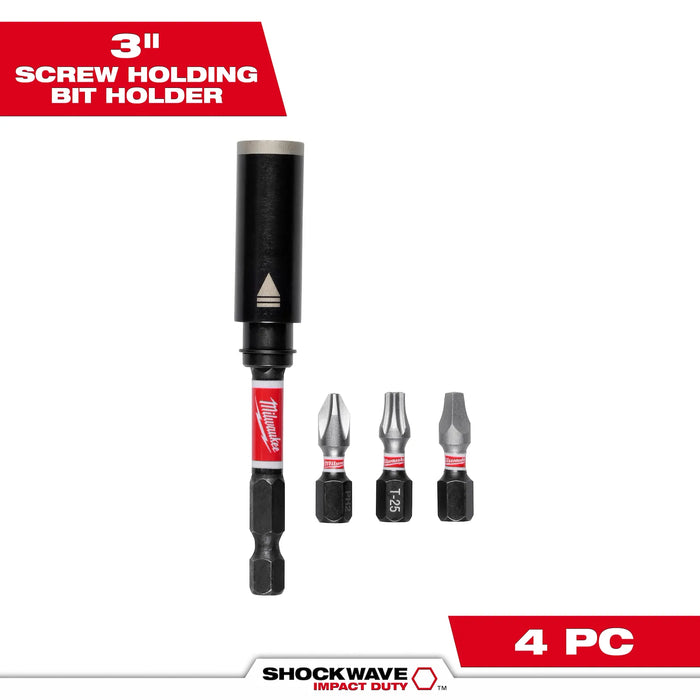 Milwaukee SHOCKWAVE™ Impact Duty 3in. Screw-Holding Bit Holder & Insert Bit Set (4Pc) 48-32-7905