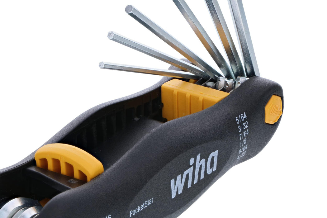 Wiha Inch Pocket Star Fold Up Key Set with Large Ergo Handle, 9-Piece