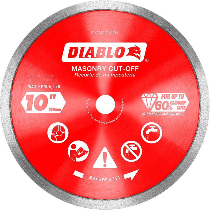 Diablo Diamond Continuous Rim Masonry Cuf - Off Disc for Granite, Marble, Porcelain and Tile - 10" Diameter, 5/8" Arbor, 1.6mm Kerf - DMADC1000