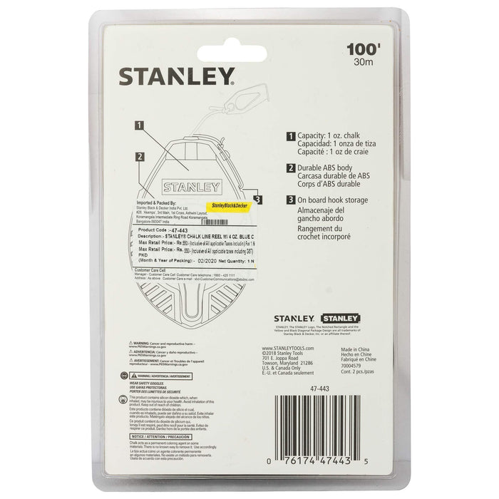 STANLEY Chalk Line Box Set, Blue Chalk with Plastic Line Level, 4oz, 3-Piece (47-443)