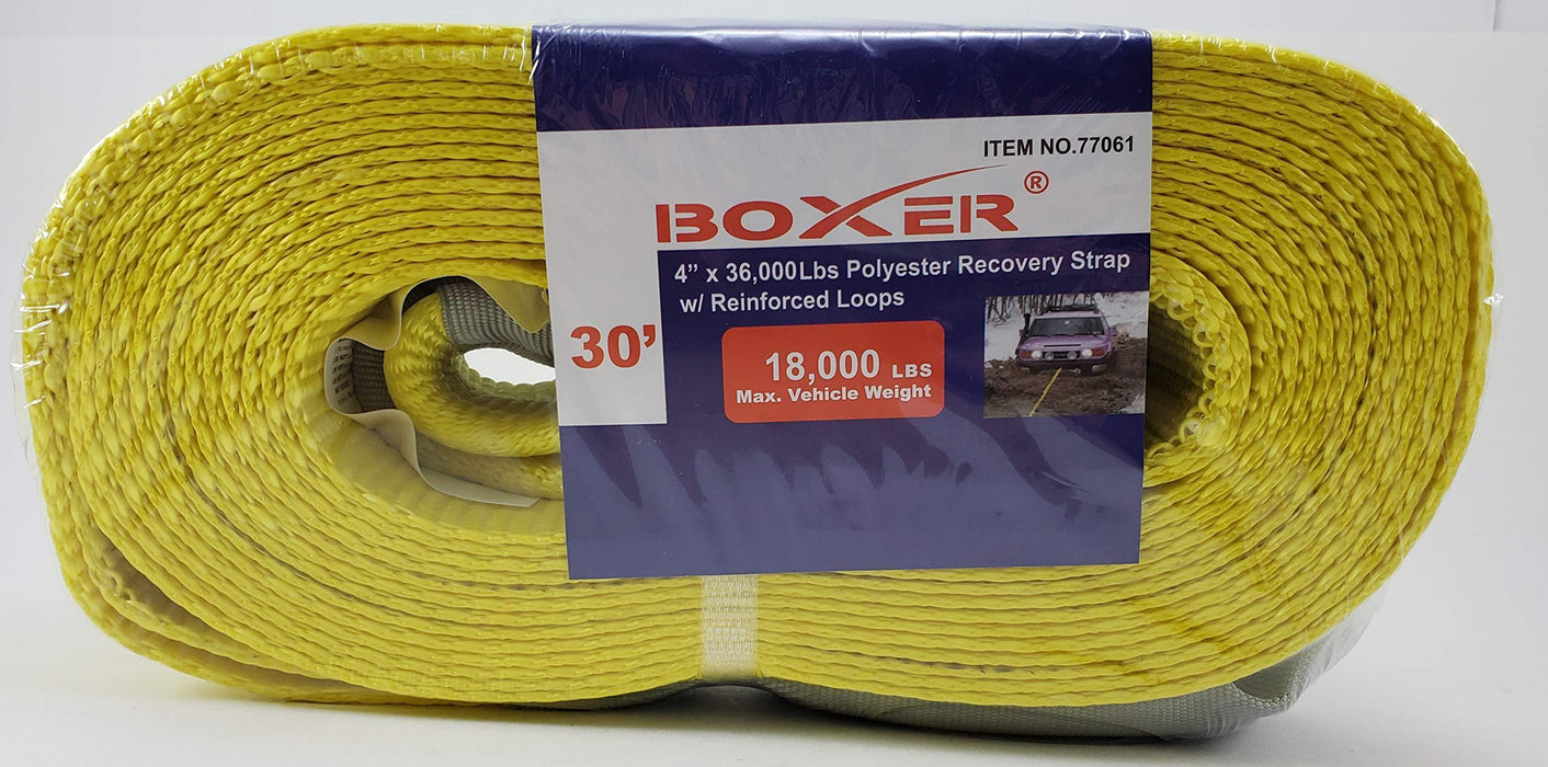Boxer 4β x 30β 36000 lbs Polyester Recovery Strap w/Reinforced Loops, 77061