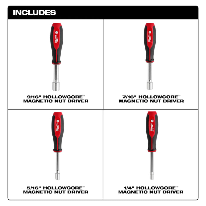 Milwaukee 4pc SAE HollowCore™ Magnetic Nut Driver Set 48-22-2544