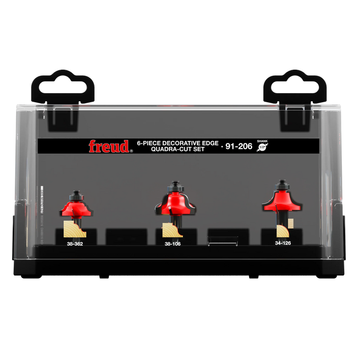 Freud 91-206  6 Piece Decorative Edge Quadra-Cut Router Bit Set