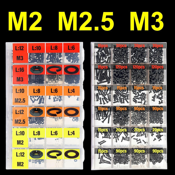 1820 Piece Black Metric Machine Screw Assortment Kit