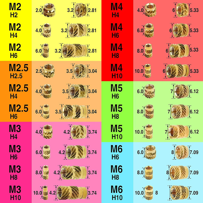 350pcs Metric Threaded Inserts for Plastic Heat Set Threaded Brass Insert Assortment Kit