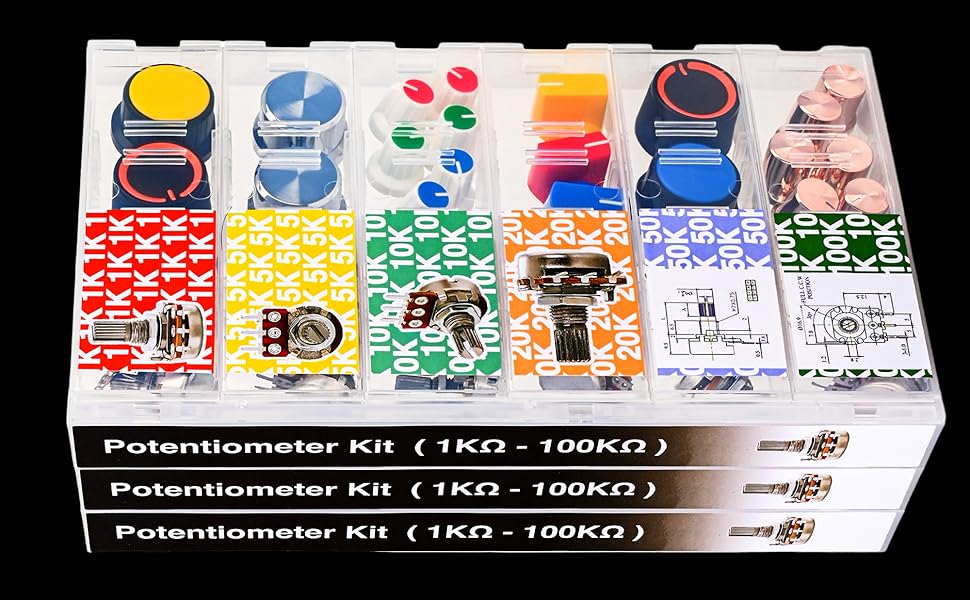75pcs Potentiometer kit with Rotary knobs 1k 5k 10k 20k 50k 100k