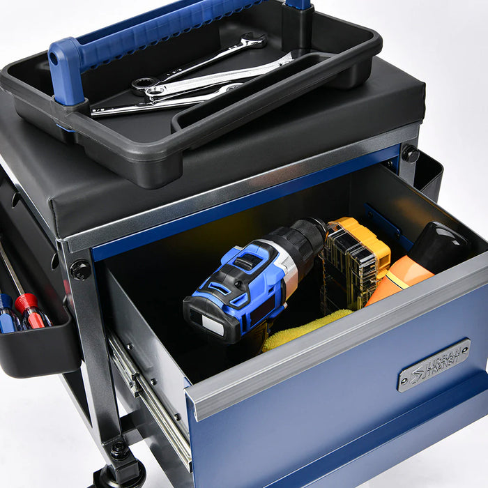 SIDEKICK SHOP STOOL with Tool Drawer Padded Seat, Pro-Glide Casters and 500lb Capacity