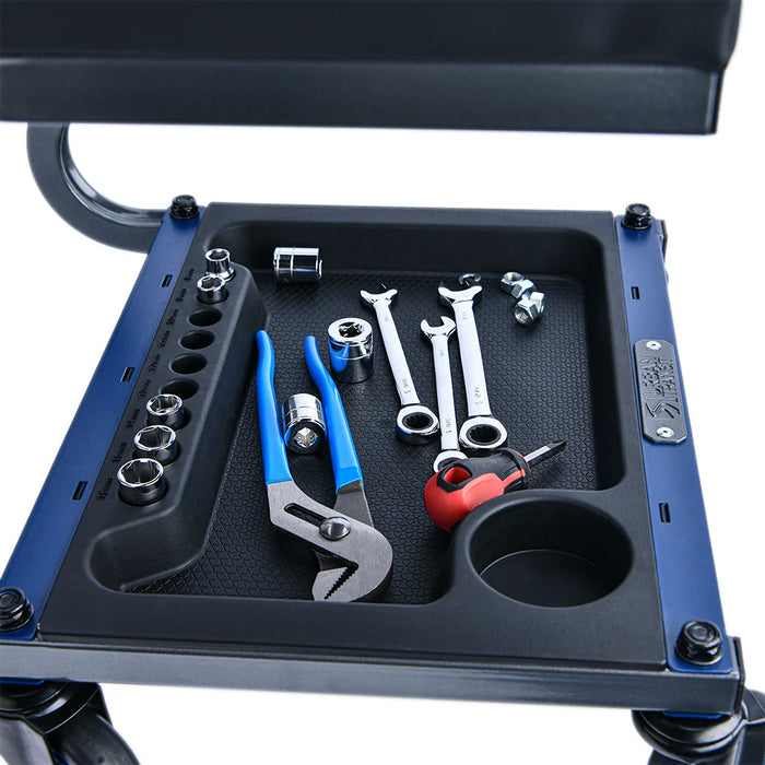 Fastback Pro-Glide Shop Stool with  Padded Seat and Storage Tray 350lb Capacity