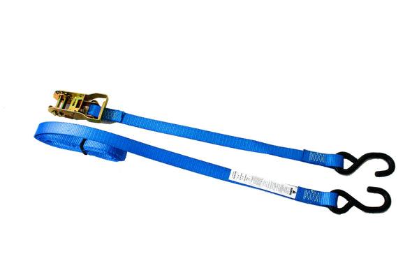 Boxer Ratchet Tie Down with Coated S-Hooks in Blue 3,000 LBS (1" x 15') Pack of 2