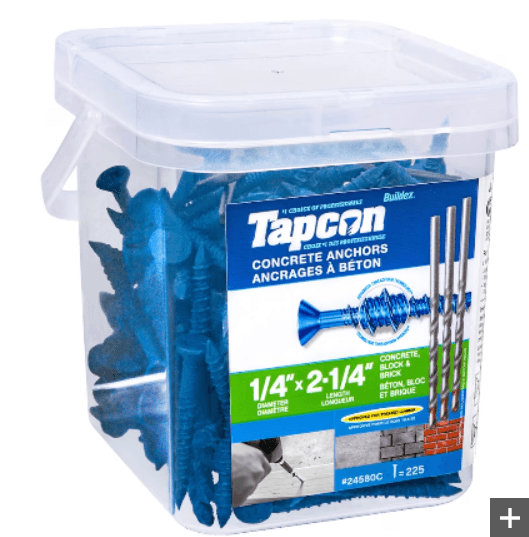 Tapcon 1/4-inch x 2-1/4-inch Climaseal Blue Flat Head T25 Concrete Screw Anchors With Drill Bit - 225 pcs