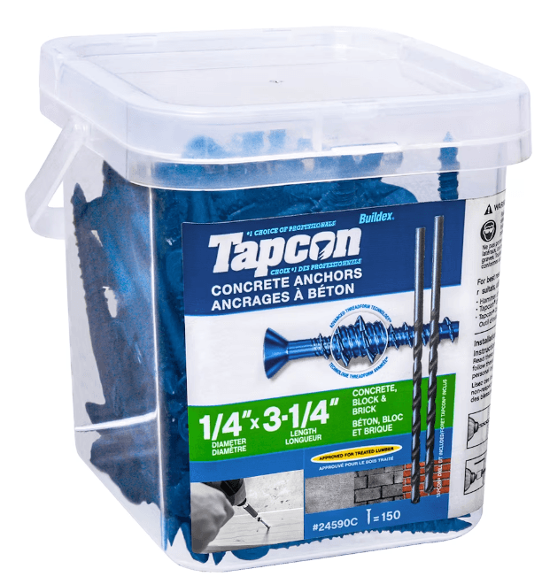 Tapcon 1/4-inch x 3-1/4-inch Climaseal Blue Flat Head T25 Concrete Screw Anchors With Drill Bit - 150 pcs