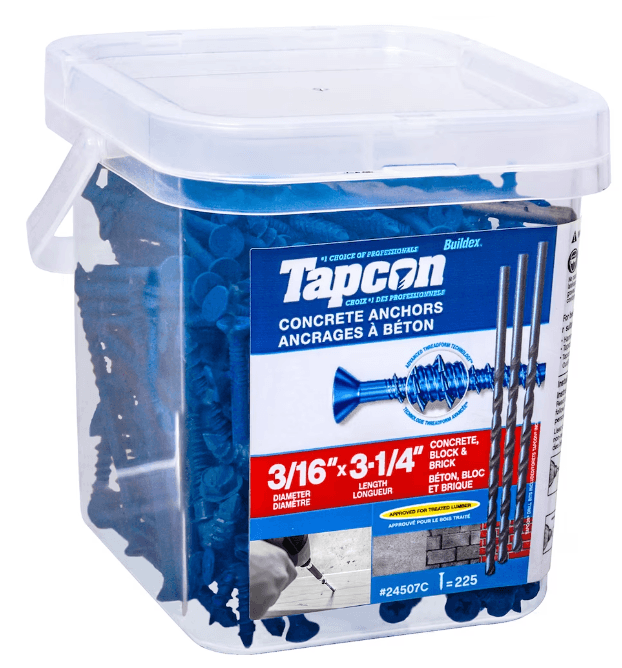 Tapcon 3/16-inch x 3-1/4-inch Climaseal Blue Flat Head T25 Concrete Screw Anchors Pro Pack With Drill Bit - 225 pcs