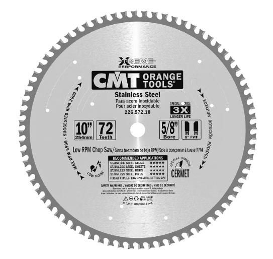 Industrial Dry Cut Steel Saw Blade 10Inch x 60 Teeth 8 Deg FWF Grind with 5/8Inch Bore