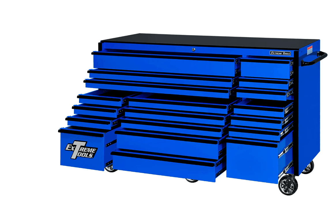 Extreme Tools RX 12 Drawer Roller Cabinet, 55"W x 25"D x H"47, Blue w/Black Handles & Trim