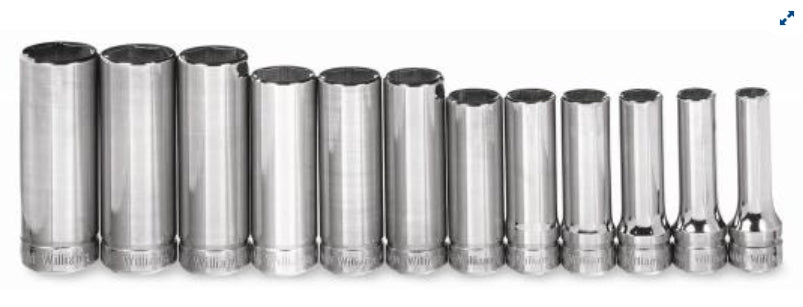 Socket Set, 12 Pieces, 3/8 Inch Dr, Deep, 3/8 Inch Size - JHWMSBD12HRC