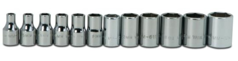 Socket Set, 1/4 Inch Dr, Shallow, Chrome, 1/4 Inch Size - JHWMSM-12HRC