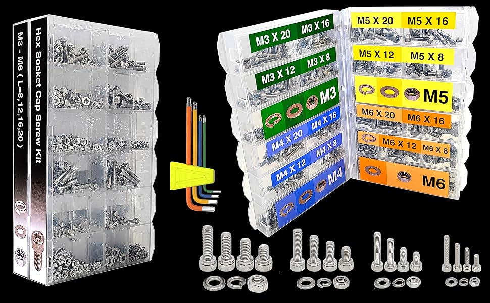 880 PCS Hex Socket Head Cap Metric Bolt Assortment Screw kit 16 Sizes 304 Stainless Steel