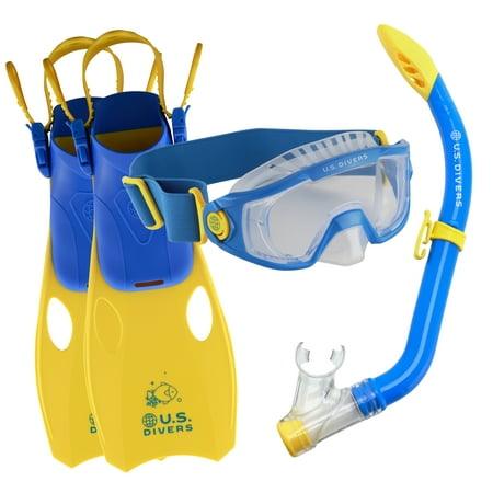 U.S. Divers Avila Kid Snorkeling Set with Mask Snorkel Fins and Gear Bag Included Small (Blue/Yellow)