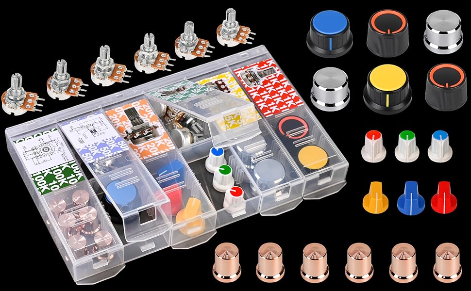 75pcs Potentiometer kit with Rotary knobs 1k 5k 10k 20k 50k 100k