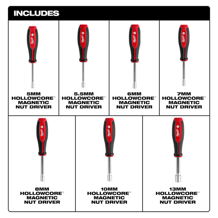 Milwaukee 7pc Metric HollowCore™ Magnetic Nut Driver Set 48-22-2548