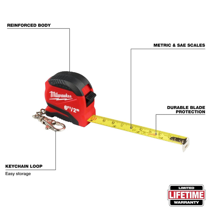 Milwaukee 6ft/2m Keychain Tape Measure